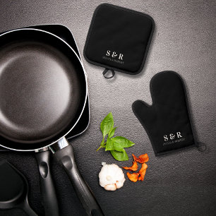 Ensemble De Gant De Cuisine Et De Manique Monogramme Initiales Couple Nom Noir