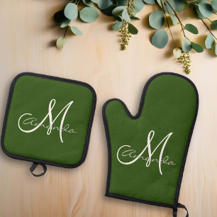 Ensemble De Gant De Cuisine Et De Manique Monogramme personnalisé avec initiale du nom