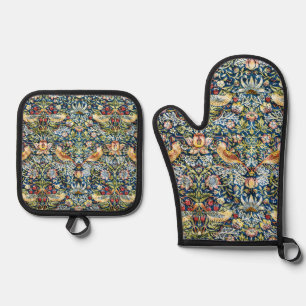 Ensemble De Gant De Cuisine Et De Manique Morris - Framboise Voleur d'oiseaux et de fleurs