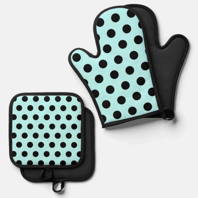Ensemble De Gant De Cuisine Et De Manique Motif À petits pois rétro (Recto/Verso)
