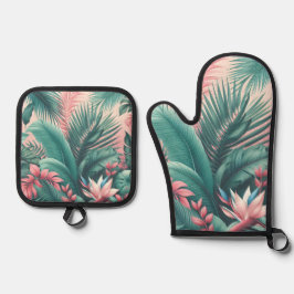 Ensemble De Gant De Cuisine Et De Manique Motif botanique du Paradis tropical