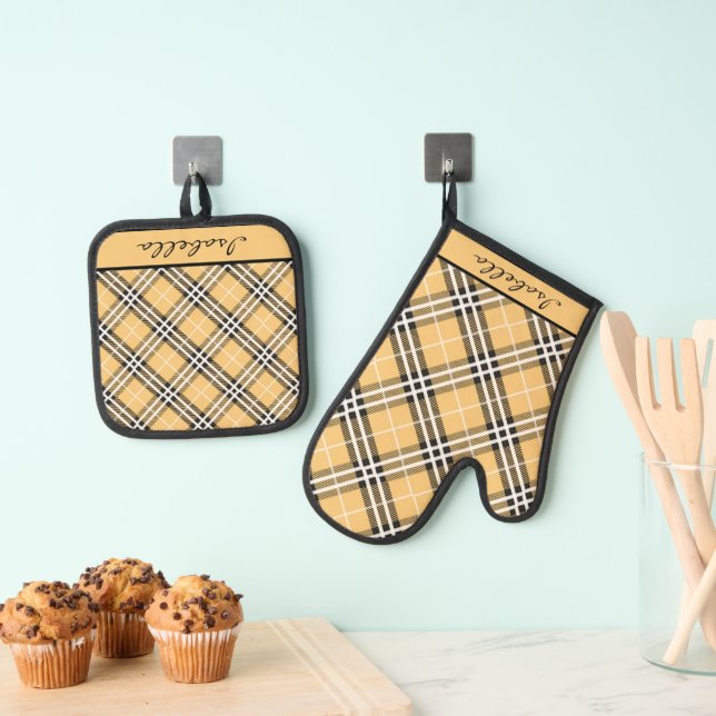 Ensemble De Gant De Cuisine Et De Manique Motif Brown blanc  (In situ (suspendu))