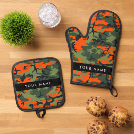 Ensemble De Gant De Cuisine Et De Manique Motif Camouflage orange, Votre nom, Personnaliser