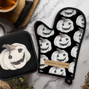 Ensemble De Gant De Cuisine Et De Manique Motif Citrouille éffrayant Bonne Halloween