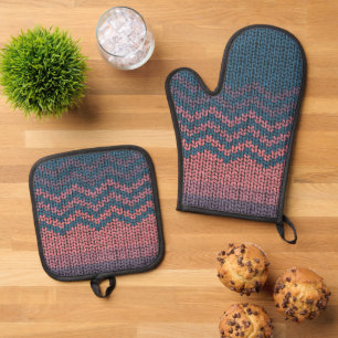 Ensemble De Gant De Cuisine Et De Manique Motif Crochet imprimé