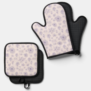 Ensemble De Gant De Cuisine Et De Manique Motif de fleurs violettes
