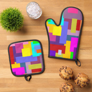 Ensemble De Gant De Cuisine Et De Manique Motif de formes géométriques colorées 1