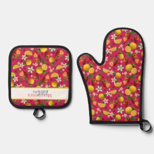 Ensemble De Gant De Cuisine Et De Manique Motif de fruits frais fraises et citron