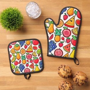 Ensemble De Gant De Cuisine Et De Manique Motif de fruits vibreux