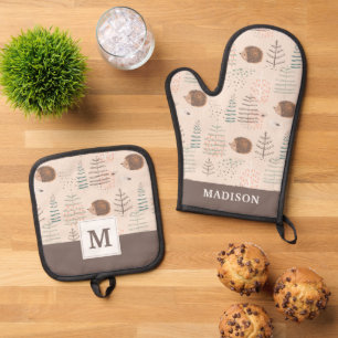 Ensemble De Gant De Cuisine Et De Manique Motif de hérisson de bois mignon