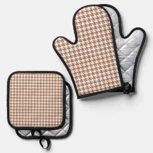 Ensemble De Gant De Cuisine Et De Manique Motif de Houndstooth Mocha Mousse et blanc