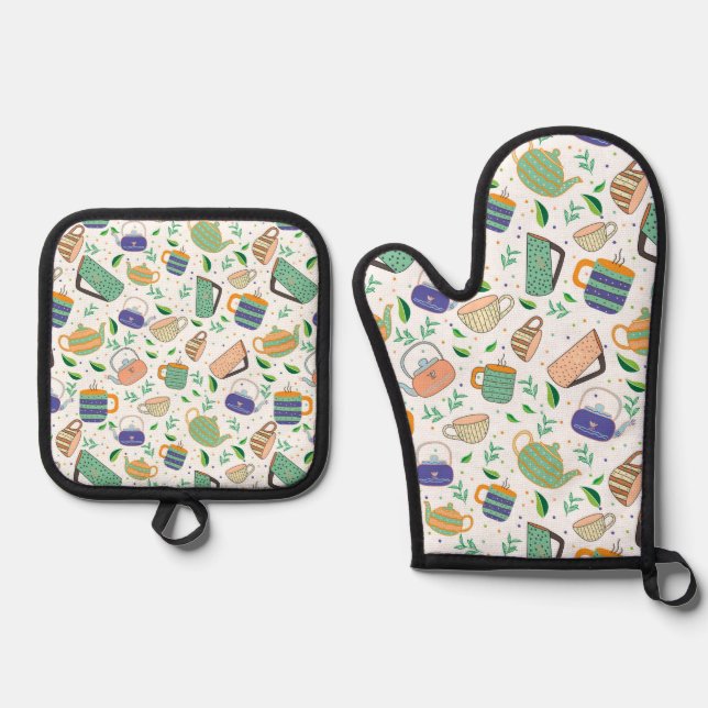 Ensemble De Gant De Cuisine Et De Manique motif de thé (Recto)