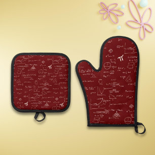 Ensemble De Gant De Cuisine Et De Manique Motif des formules mathématiques marron
