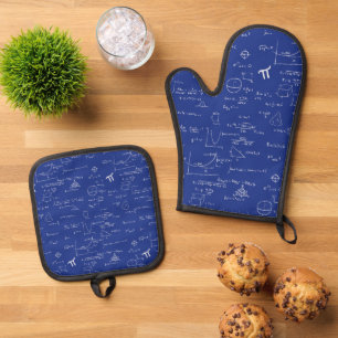 Ensemble De Gant De Cuisine Et De Manique Motif des formules Royal Blue Math