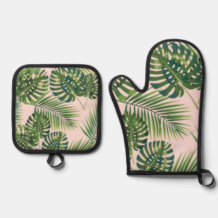 Ensemble De Gant De Cuisine Et De Manique motif feuille
