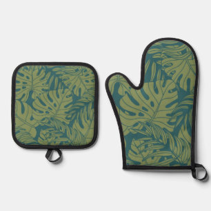 Ensemble De Gant De Cuisine Et De Manique motif feuille