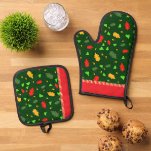 Ensemble De Gant De Cuisine Et De Manique motif feuille