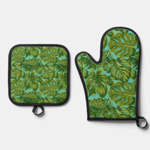 Ensemble De Gant De Cuisine Et De Manique motif feuille