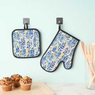 Ensemble De Gant De Cuisine Et De Manique Motif Fleur sauvage du Texas Bluebonnet