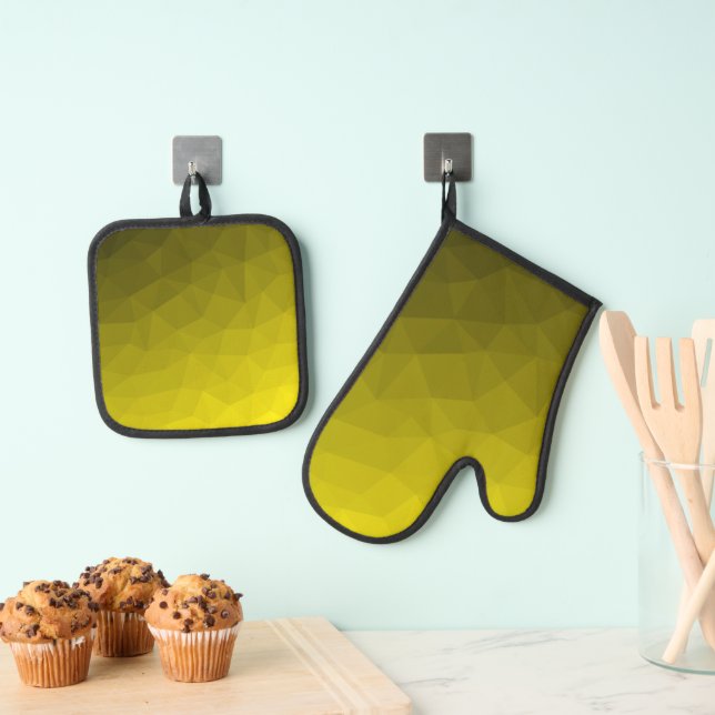 Ensemble De Gant De Cuisine Et De Manique Motif géométrique dégradé foncé jaune (In situ (suspendu))