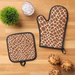 Ensemble De Gant De Cuisine Et De Manique Motif Giraffe