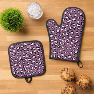 Ensemble De Gant De Cuisine Et De Manique Motif léopard, Spots léopards, Leopard pourpre
