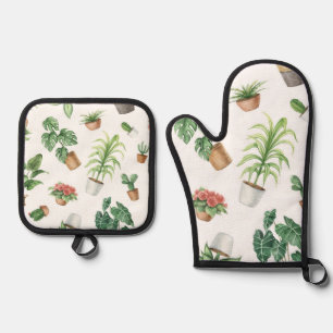 Ensemble De Gant De Cuisine Et De Manique motif plante