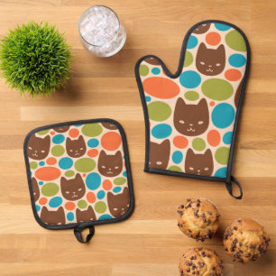 Ensemble De Gant De Cuisine Et De Manique Motif Polka Dot Cats