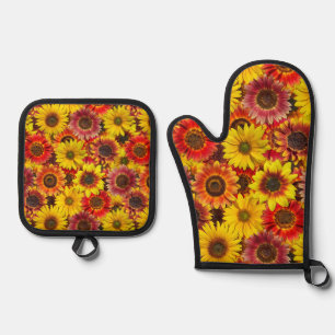 Ensemble De Gant De Cuisine Et De Manique Motif sans couture de tournesols