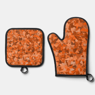Ensemble De Gant De Cuisine Et De Manique Motif Triangle Orange Marron
