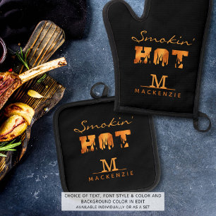 Ensemble De Gant De Cuisine Et De Manique MOUCHER CHAUD Nom du monogramme BBQ