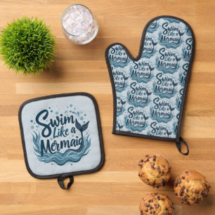 Ensemble De Gant De Cuisine Et De Manique Nager comme une sirène Whimsical Ocean Cote Art