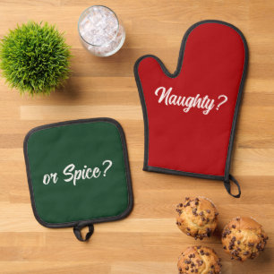 Ensemble De Gant De Cuisine Et De Manique Naughty ou épice Drôle cadeau de Noël Rouge Vert