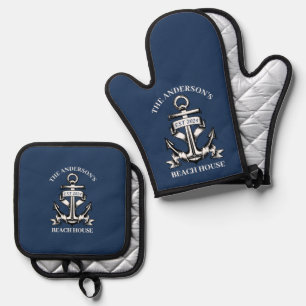 Ensemble De Gant De Cuisine Et De Manique Nautical Boat Beach House Ancre Nom de famille Est