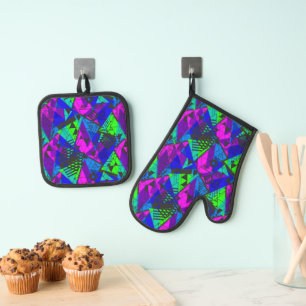 Ensemble De Gant De Cuisine Et De Manique Neon abstrait.