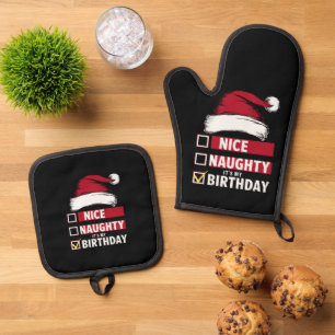 Ensemble De Gant De Cuisine Et De Manique Nice Naughty It's My Birthday Christmas List Père 