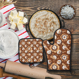 Ensemble De Gant De Cuisine Et De Manique Noix de coco et épices brun