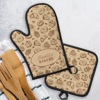 Ensemble De Gant De Cuisine Et De Manique Nom de boulangerie vintage personnalisé beige cuis
