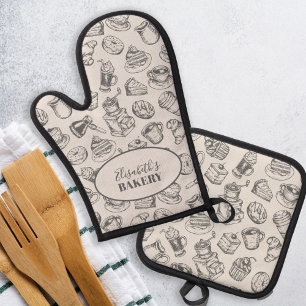 Ensemble De Gant De Cuisine Et De Manique Nom de boulangerie vintage personnalisé gris cuiss