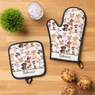 Ensemble De Gant De Cuisine Et De Manique Nom du Motif de chien chiot mou