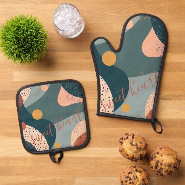 Ensemble De Gant De Cuisine Et De Manique Nom personnalisé Boho (De haut en bas)