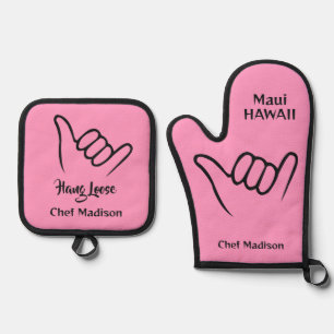 Ensemble De Gant De Cuisine Et De Manique Nom personnalisé, emplacement et couleur Shaka