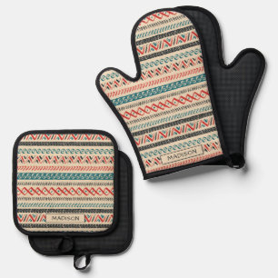 Ensemble De Gant De Cuisine Et De Manique Nom personnalisé Motif mexicain/aztèque