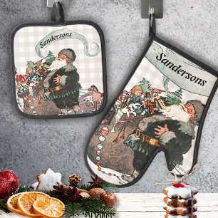 Ensemble De Gant De Cuisine Et De Manique Nom personnalisé Vintage Père Noël St. Nick Xmas