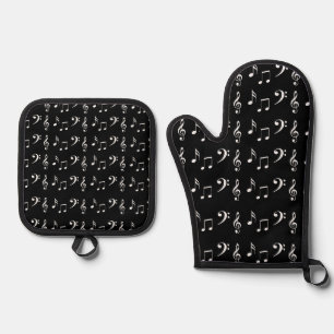 Ensemble De Gant De Cuisine Et De Manique Notes musicales Noir et Blanc Notes musicales