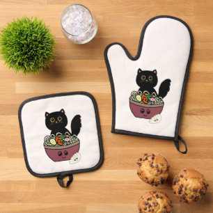 Ensemble De Gant De Cuisine Et De Manique Nouille Autour