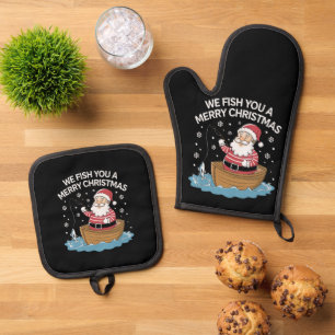 Ensemble De Gant De Cuisine Et De Manique Nous vous pêchons un joyeux Noël Pêcheur Pêche