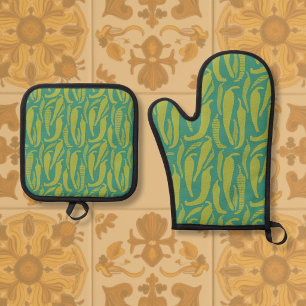 Ensemble De Gant De Cuisine Et De Manique Nouveau Mexique Hatch Green Chile Inspiré Dessiné 