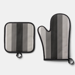 Ensemble De Gant De Cuisine Et De Manique Nuances de gris rayé noir blanc