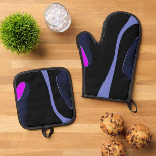 Ensemble De Gant De Cuisine Et De Manique Nuit de la Comète : Bleu Abstrait, Violet & Noir